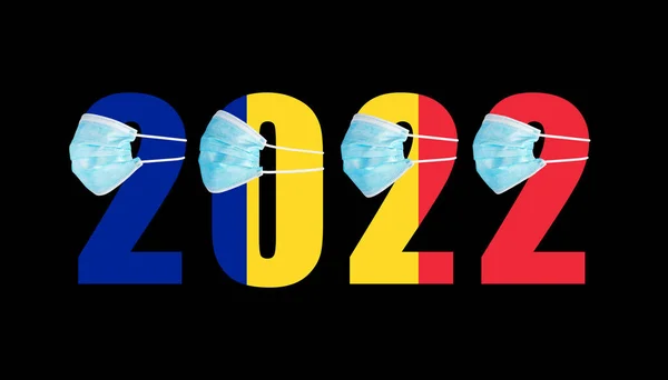 Zászló Románia Hátterében Számok 2022 Maszk Kovid — Stock Fotó