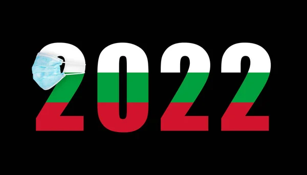 Bandeira Bulgária Contra Fundo Dos Números 2022 Máscara Covid — Fotografia de Stock