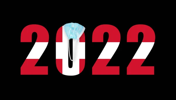 Σημαία Δανίας Φόντο Τους Αριθμούς 2022 Στη Μάσκα Από Covid — Φωτογραφία Αρχείου