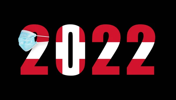 Vlag Van Denemarken Tegen Achtergrond Van Nummers 2022 Het Masker — Stockfoto