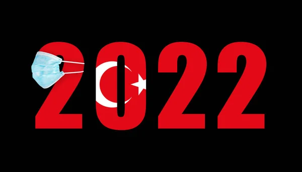 蒙面编号2022的背景下的土耳其国旗 — 图库照片