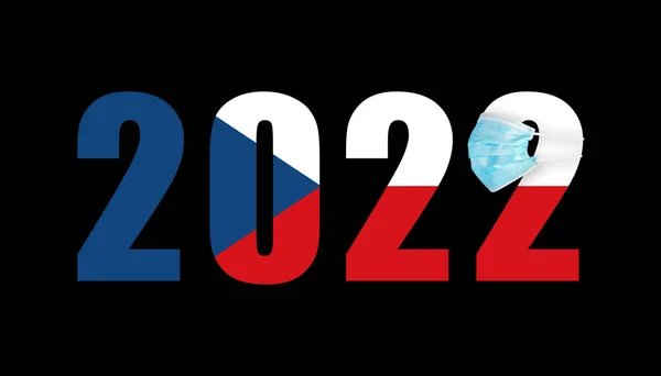 Bendera Republik Ceko Dengan Latar Belakang Angka 2022 Dalam Topeng — Stok Foto