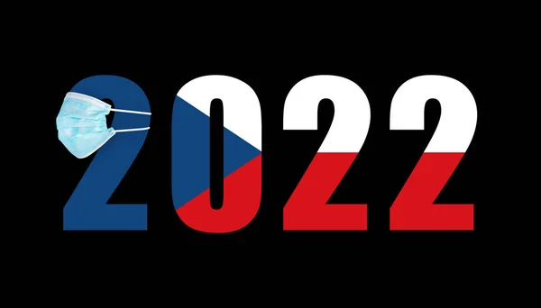 Bandeira República Checa Contra Fundo Dos Números 2022 Máscara Covid — Fotografia de Stock