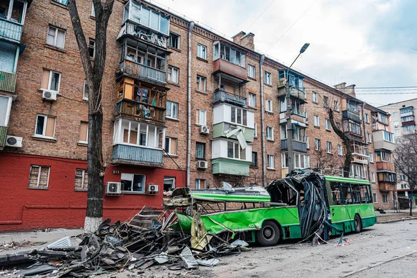 Pusztítás Kijevben Orosz Megszállók Bombázása Után Kijev 2022 Március — Stock Fotó