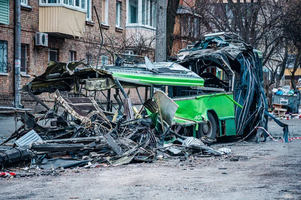 Pusztítás Kijevben Orosz Megszállók Bombázása Után Kijev 2022 Március — Stock Fotó
