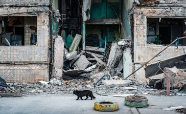 Rus işgalciler Kyiv 'in bombalanmasından sonra Kyiv' de yıkım, Mart 2022