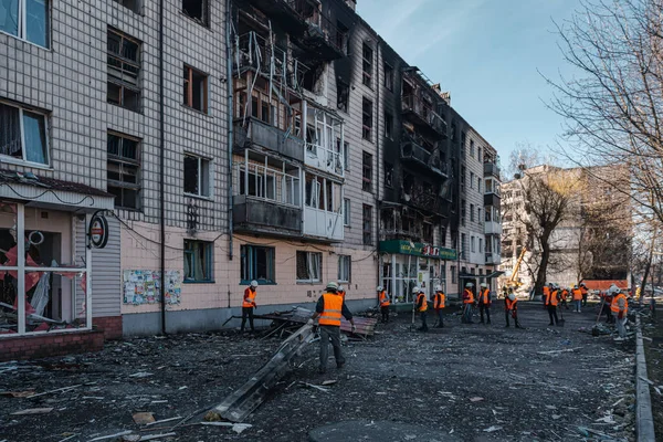 Borodianka Kyiv Region Ukrajna 2022 Március Orosz Megszállók Által Lerombolt — Stock Fotó