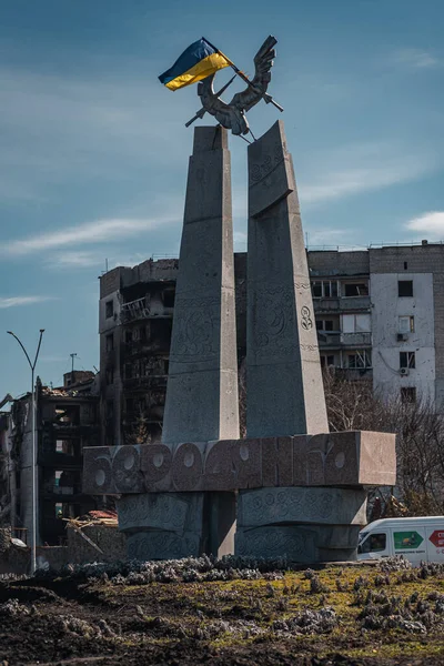 Borodianka Kyiv Region Ukrajna 2022 Március Orosz Megszállók Által Lerombolt — Stock Fotó