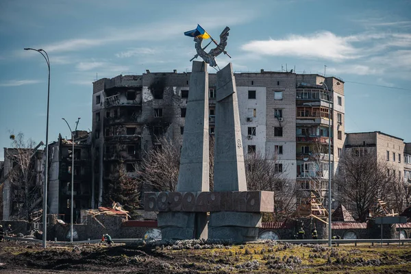 Borodianka Kyiv Region Ukraine March 2022 Цивільні Будівлі Зруйновані Російськими — стокове фото