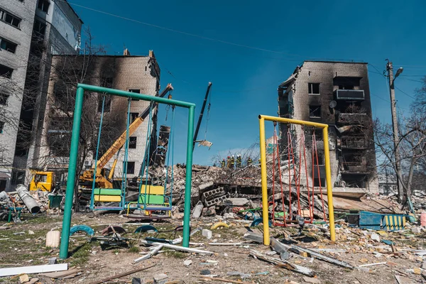 Borodianka Região Quiiv Ucrânia Março 2022 Edifícios Civis Destruídos Pelos — Fotografia de Stock