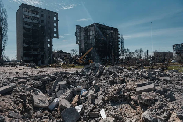 Borodianka Rejon Kyiv Ukraina Marzec 2022 Budynki Cywilne Zniszczone Przez — Zdjęcie stockowe