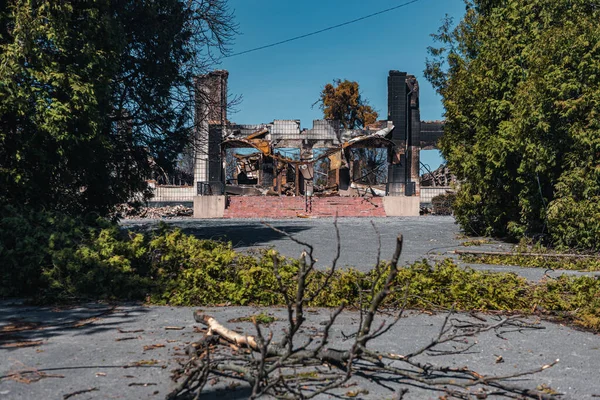 Region Kyiv Ukraina Marzec 2022 Budynki Cywilne Zniszczone Przez Okupantów — Zdjęcie stockowe