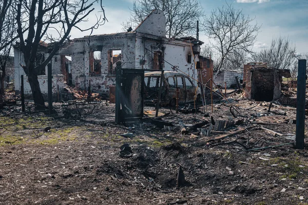 Kyiv Region Ukraine March 2022 Цивільні Будівлі Зруйновані Російськими Окупантами — стокове фото