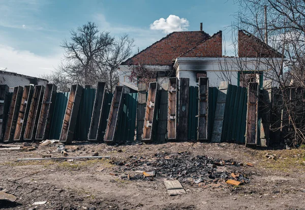 Región Kyiv Ucrania Marzo 2022 Edificios Civiles Destruidos Por Los —  Fotos de Stock