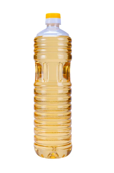 Óleo de girassol em garrafa de plástico isolado — Fotografia de Stock