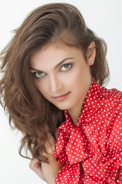 Young girl in a red blouse — Stock Photo, Image