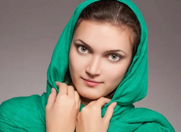 Girl in green kerchief — Stock Photo, Image