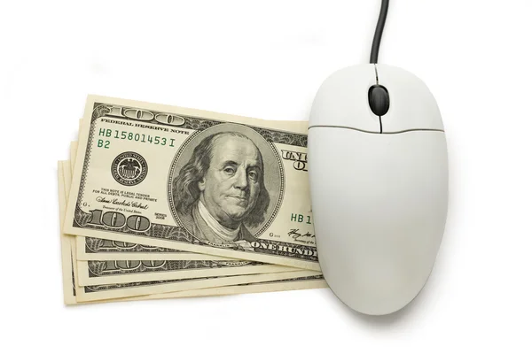 Computer mouse with dollar banknotes — Stock Photo, Image