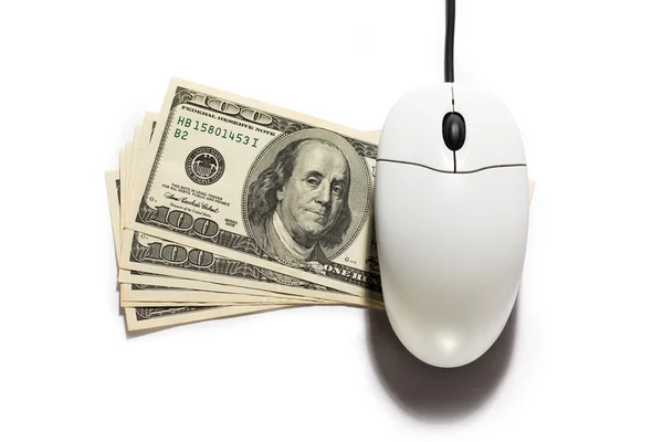 Computer mouse with dollar banknotes — Stock Photo, Image