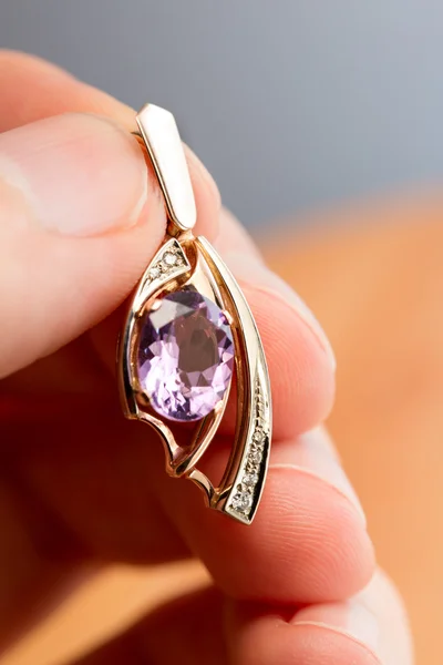 Pendant with amethyst and diamonds — Stock Photo, Image