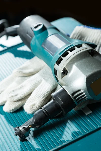 Notching scissors with protective workwear — Stock Photo, Image