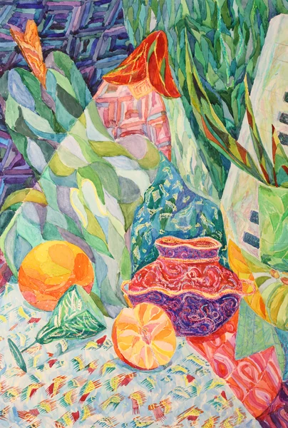 Still life in watercolor and pastel painting — Stock Photo, Image