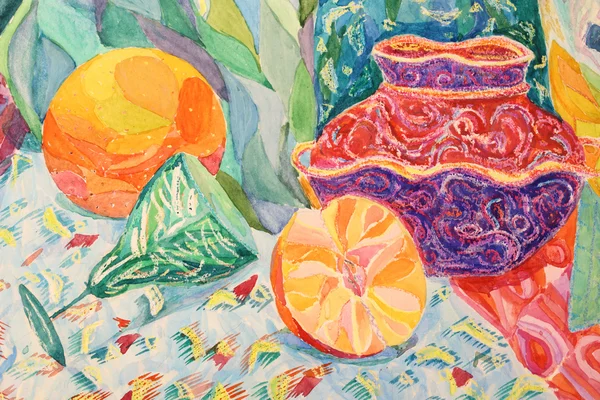Still life in watercolor and pastel painting — Stock Photo, Image