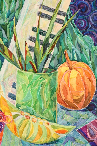 Still life in watercolor and pastel painting — Stock Photo, Image