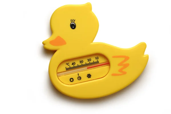 Termometer bebek kuning pada warna putih — Stok Foto