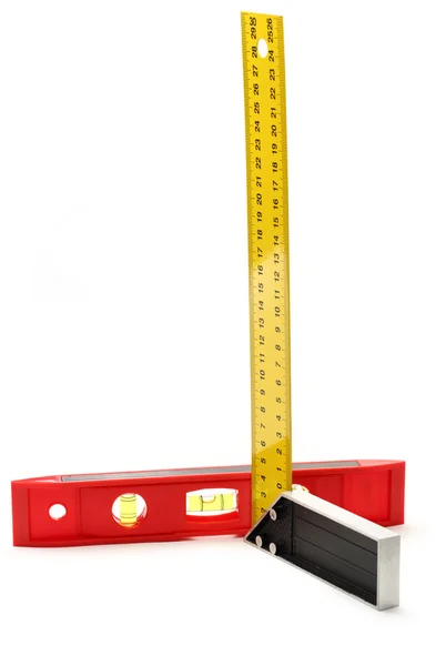 Angle ruler and balance level on white — Stok fotoğraf