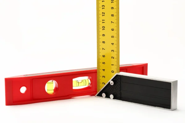 Angle ruler and balance level on white — Stok fotoğraf