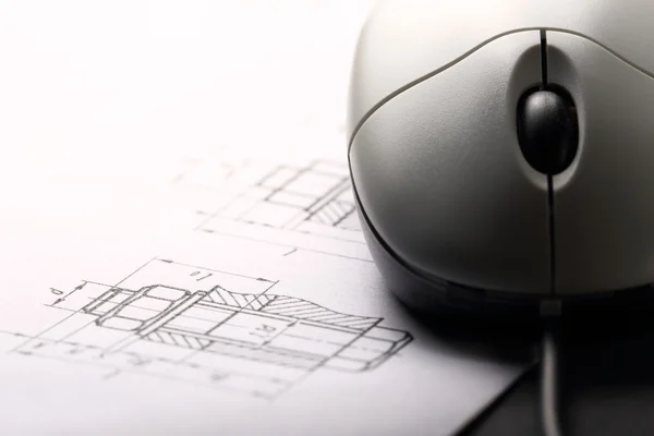 Drafting and computer mouse — Stock Photo, Image