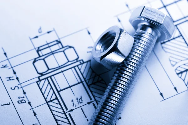 Redacción y tornillo con tuerca — Foto de Stock