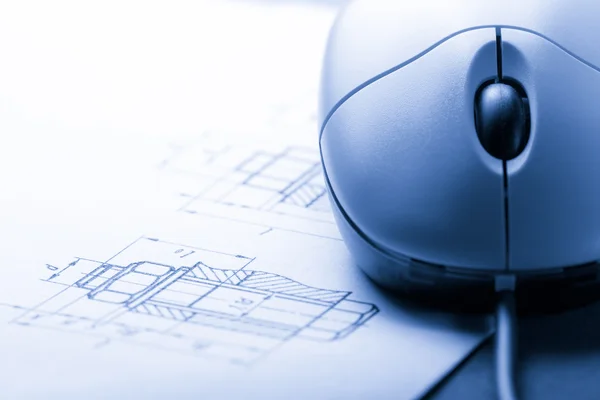 Drafting and computer mouse — Stock Photo, Image