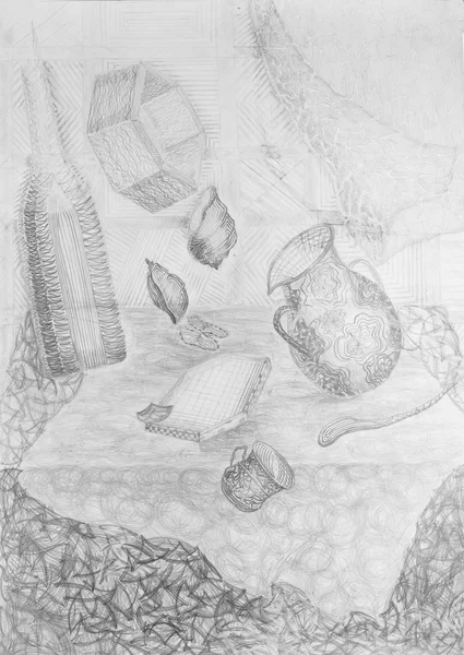 Pencil drawing of falling objects — Stock Photo, Image