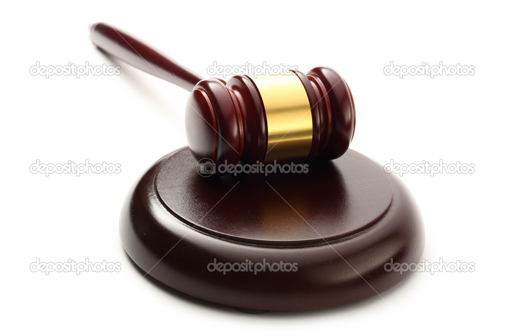 Judge's wooden gavel and block