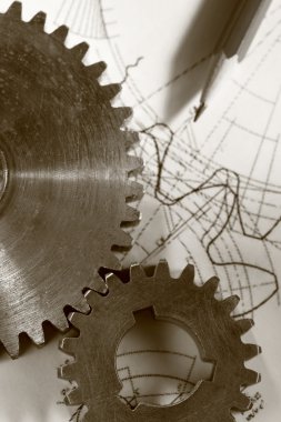 bağlantı üzerinde çizim olarak çelik cogwheels