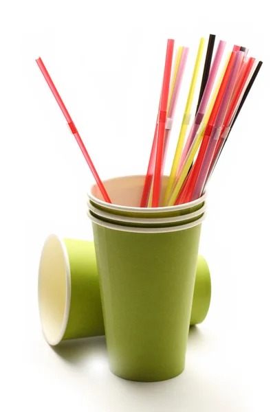 Green paper cups with straws — Stock Photo, Image