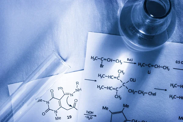 Chemistry with reaction formula in toning — Stock Photo, Image