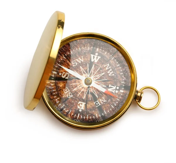 Compass with wooden surface inside — Stock Photo, Image