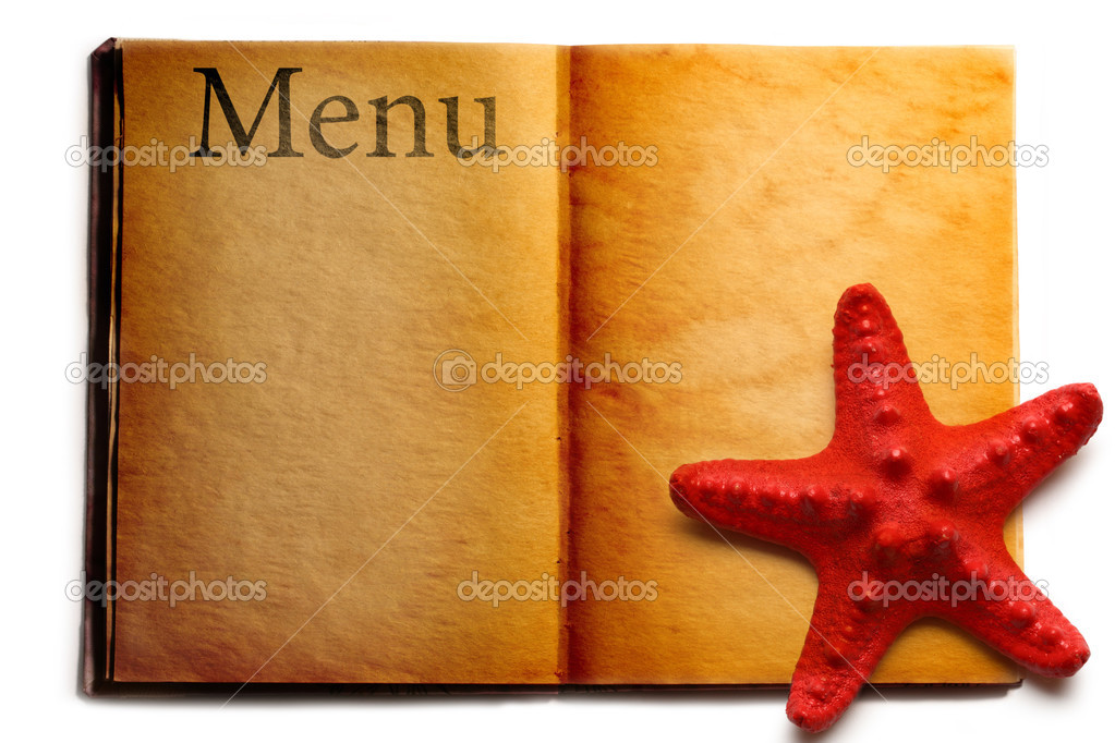 Open menu book and red seastar