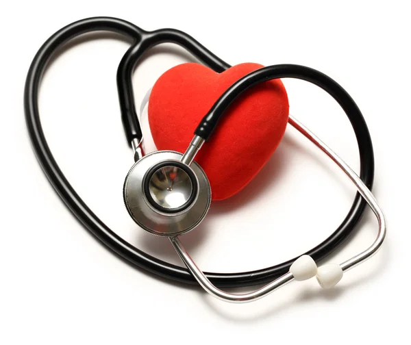 Stetoskooppi ja punainen sydän — kuvapankkivalokuva