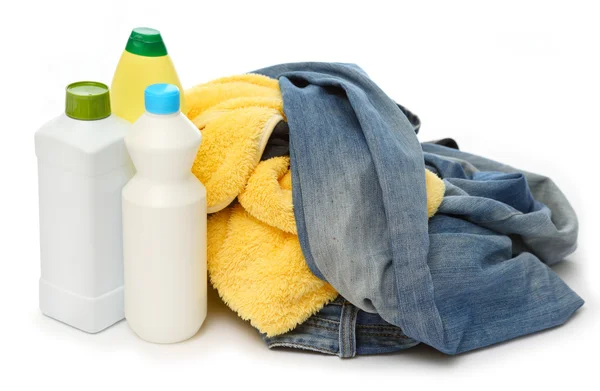 Heap of washing and detergent — Stock Photo, Image