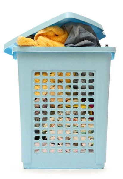 Plastic basket with clothes — Stock Photo, Image