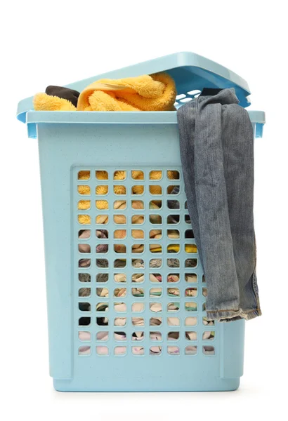 Plastic basket with clothes — Stock Photo, Image