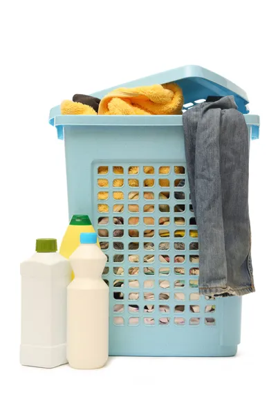 Washing basket with detergent — Stock Photo, Image