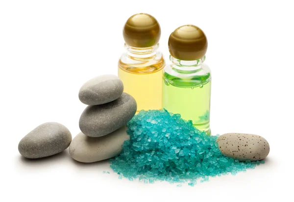 Stones, sea salt and shampoo — Stock Photo, Image
