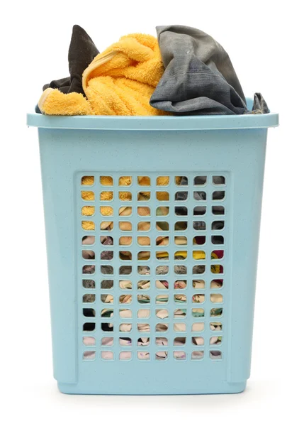 Plastic basket with clothes — Stock Photo, Image