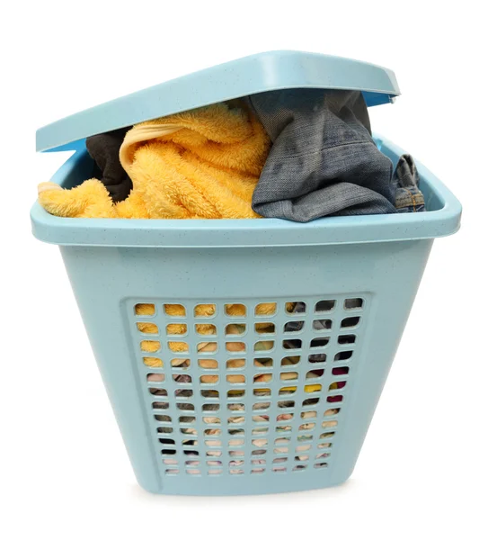 Plastic basket with clothes — Stock Photo, Image