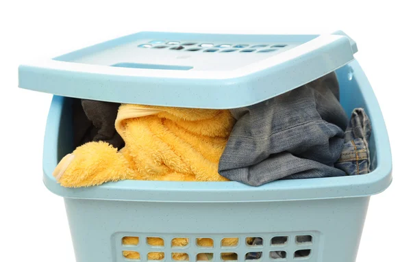 Plastic basket with clothes — Stock Photo, Image